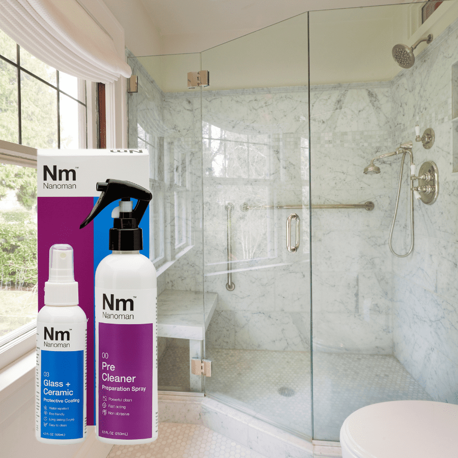 Nanoman Glass Shower Door Cleaner & Repellent. Water Repellent for Glass. Twin Pack Inc. Cleaner and Latest Nano Coating Technology Spray, Works with All
